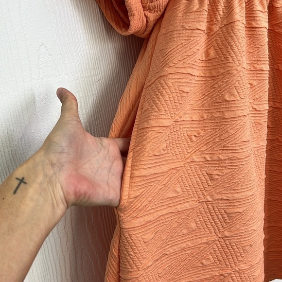 Free People - Orange Square Neck Puffy Sleeves Fun Design Mini Swing Dress Sm - Picture 4 of 9